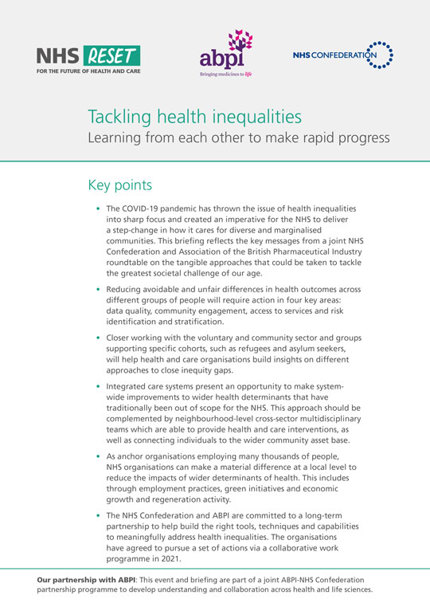 Tackling health inequalities - Learning from each other to make rapid progress