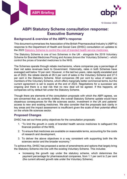 ABPI Statutory Scheme consultation response