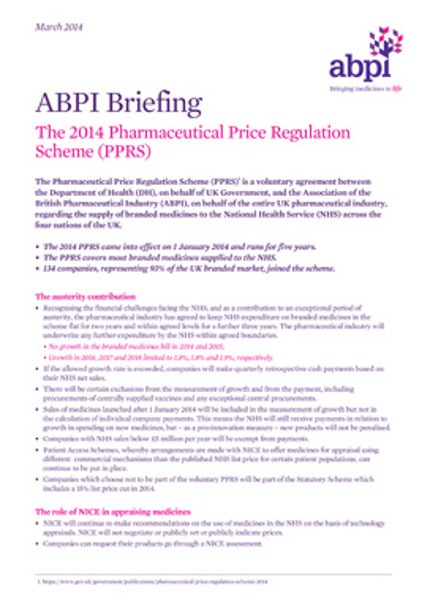 ABPI Briefing - The 2014 Pharmaceutical Price Regulation Scheme (PPRS)