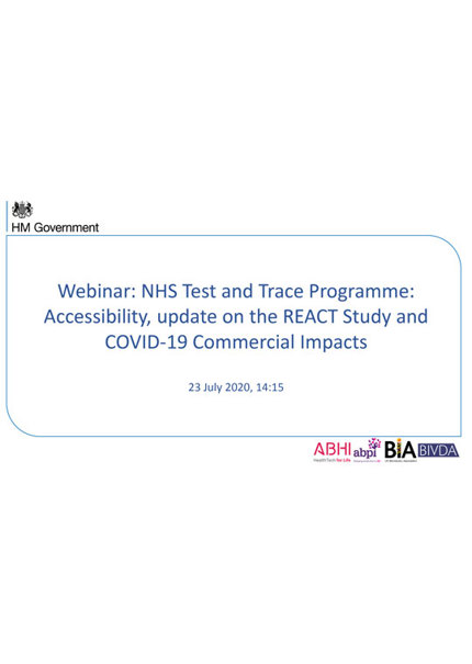 Webinar slides: Coronavirus (COVID-19): Webinar: The NHS Test & Trace Service: Progress & Procurement update from Pillar 3 - 23 July 2020