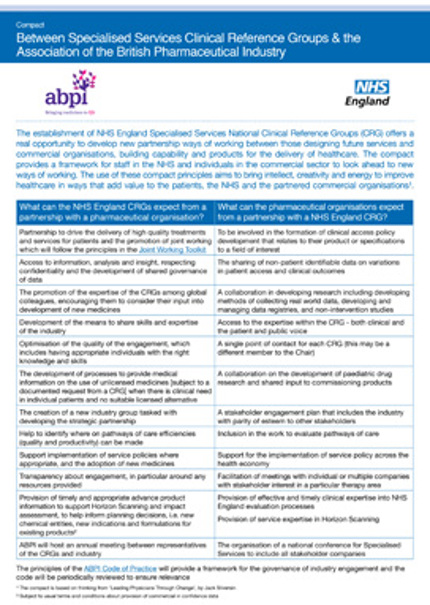 Compact agreement between Specialised Services Clinical Reference Groups and the ABPI
