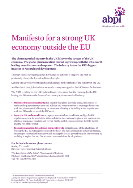 Manifesto for a strong UK economy outside the EU