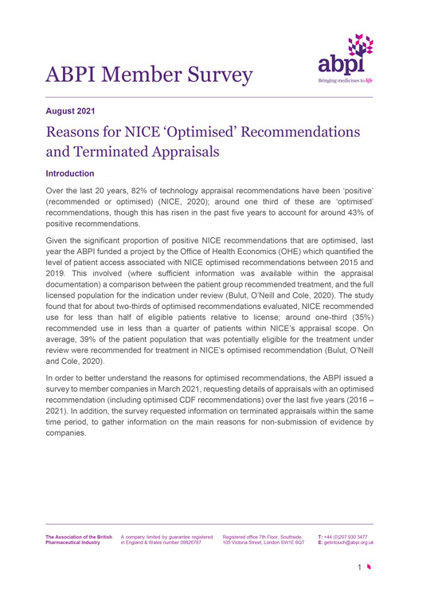 Reasons for NICE ‘Optimised’ Recommendations and Terminated Appraisals