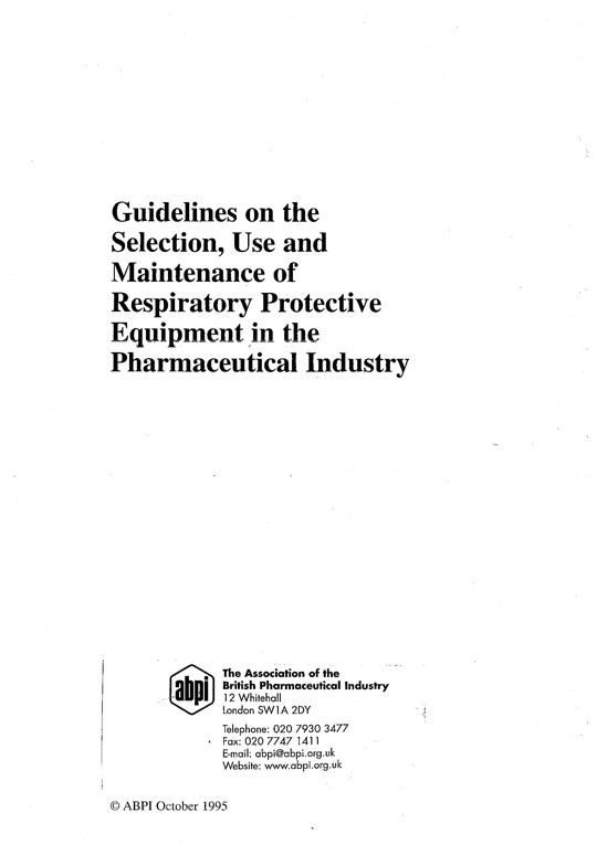 Guidelines on the maintenance of respiratory protective equipment
