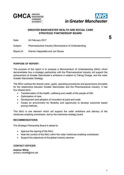 Manchester Memorandum of Understanding (MoU)