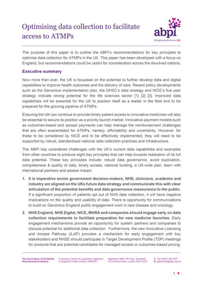 Optimising data collection to facilitate access to ATMPs