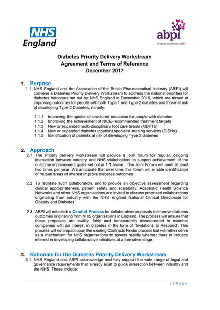 Diabetes Priority Delivery Workstream Agreement and Terms of Reference December 2017