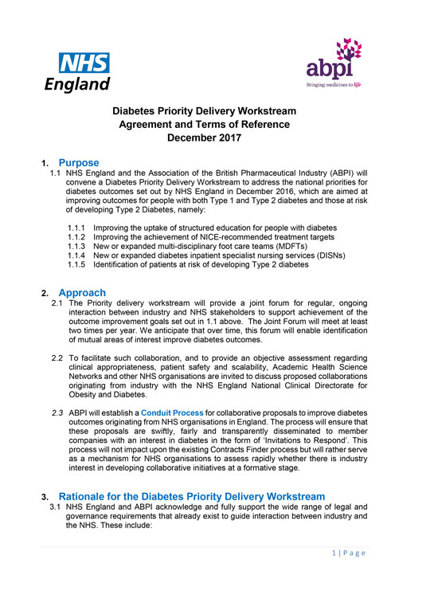 Diabetes Priority Delivery Workstream Agreement and Terms of Reference December 2017