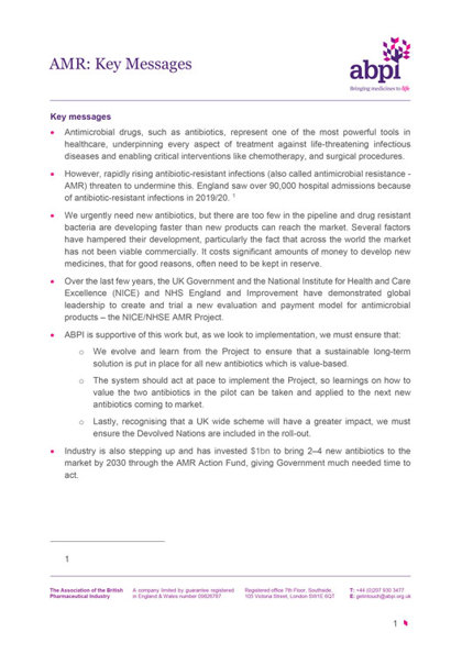 Antimicrobial resistance - AMR: Key Messages