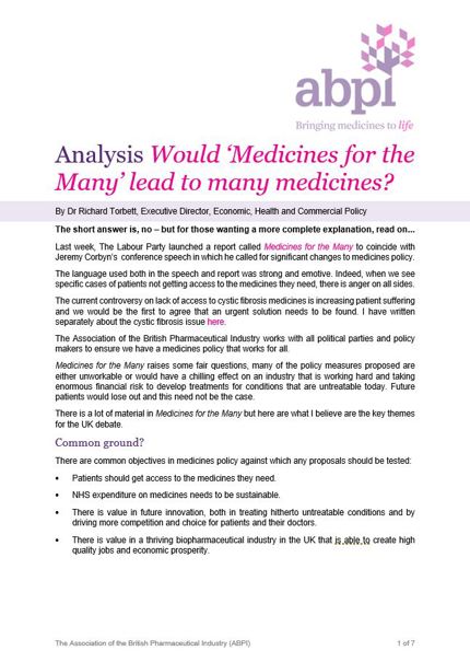 Analysis: Would ‘Medicines for the Many’ lead to many medicines?