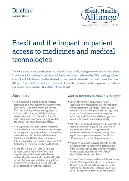 Brexit and the impact on patient access to medicines and medical technologies
