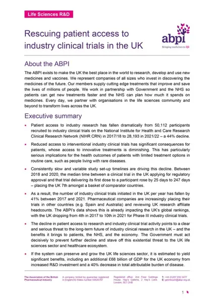 Rescuing the UK industry clinical trials